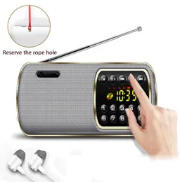 Mini Portable Radio Handheld Digital FM USB TF Mp3 Player Speaker LED Display Time Flashlight Radio Set för äldre den åldrade gamla P3544624