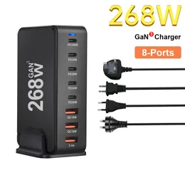 268W USB C PD CHARGER GAN 8-PORTデスクトップ充電ステーション100W USB-Cラップトップ充電器Pro iPhone 15/14/13 Samsung