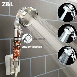 Bathroom Shower Heads 3 Modes High Pressure Head with On/Off Switch Stop Button Water Saving Ionic Mineral Anion Handheld Showerheads YQ240228