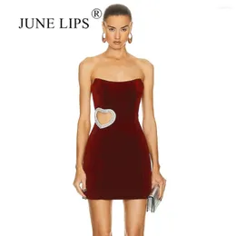 Casual Dresses JUNE LIPS 2024 Autumn Fashion Sexy Hollow Out Diamond Bra Sleeveless Bandage Dress Women's Celebrity Club Wholesa