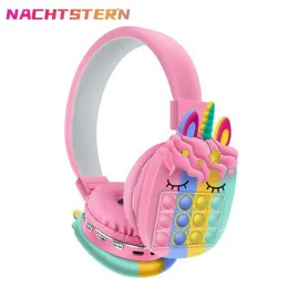 Kopfhörer/Headset, Regenbogen-Einhorn, kabellose Kopfhörer, kreatives Bluetooth-Headset, Push-Bubble-Fidget-Headset, Stressabbau-Dekompressionsspielzeug für Erwachsene