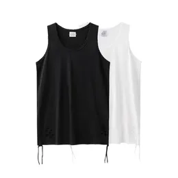 Herrtankstoppar Spring och Summer Street Trendy Hip Hop Solid Color Tassel Casual Round Neck Sleeveless Vest T-shirt för män och kvinnor