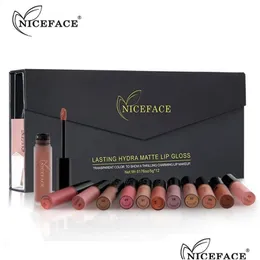 Lip Gloss Niceface 12 Colors Lip Gloss Matte Liquid Lipstick Y Paint Waterproof Long-Lasting Hydra Lips Makeup Kit Drop Delivery Healt Dhkre