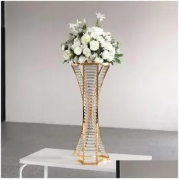 Party Decoration 10Pcsmetal Flower Stand With Crystal Beads Vases For Wedding Table Road Lead Candlestick Centerpiece 2654 Drop Deli Dh59U