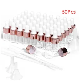 50 pçs/lote 2ml 3ml 5ml claro conta-gotas garrafa de vidro pequeno recipiente de garrafa de pipeta de óleo essencial portátil recarregável garrafa de perfume 240226