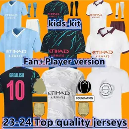 Camisas de futebol HAALAND 23 24 DE BRUYNE PHILLIPS MANS CIDADES GREALISH FERRAN JOAO MAHREZ FODEN BERNARDO 2023 2024 CANCELOZ RODRIGO Men Football Shirt Kids Kit Sets