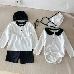 Swimwear Milancel 2022 Novo Maiô Infantil Meninos Split Longsleeved Verão Protetor Solar Meninas Onepiece com um Chapéu