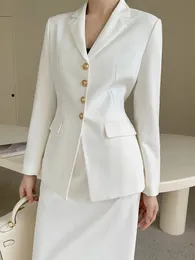 Mulheres manga longa terno branco conjunto para primavera verão escritório senhora elegante negócios entrevista workwear saia ternos duas peças 240226