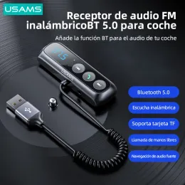 اللاعبون USAMS BT 5.0 CAR FM Transmitter Modulator Display Display Audio Aux Receiver Handfree Car Wireless Adapter Radio MP3 Player