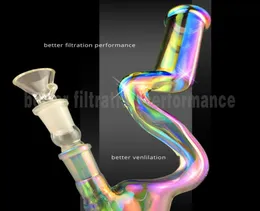 colorfull 12 inch tall Color focus Glass beaker Bongs Recycler water Bong beauty Dab oil Rigs bong 14mm Water Pipes With downstem 5015501