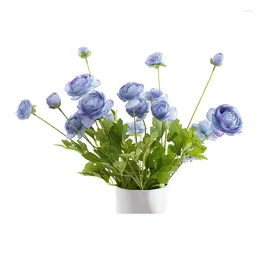 Decorative Flowers BEAU-Artificial Silk Persian Buttercup Asian Ranunculus Celery Flower 5 Pcs For Arrangement Home Decor(Blue)