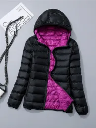 코트 여성 가벼운 체중 겨울 재킷 2023 새로운 가을 후드 윈드 방풍 흰 오리 다운 코트 초경량 휴대용 복어 파파