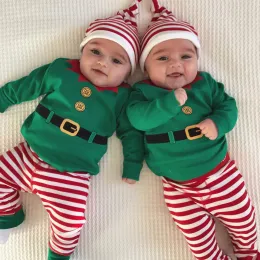 Jackets Baby Boy Girl Autumn Christmas Xmas Clothes Set Toddler Baby Boys Girls Romper Pant Hat Outfits Christmas Elf Cosplay Costume