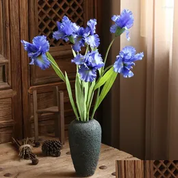 装飾的な花の花輪装飾的な花人工緑の植物アメリカンブルーアイリス偽梨の花aiju bonsai dro dhpew