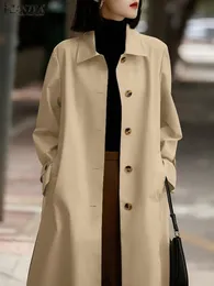 Zanzea Korean Women Trench moda Solid Button Midi Coats 2024 Spring Vintage Long Rleeve Cienki płaszcze Eleganckie biuro kurtki 240228