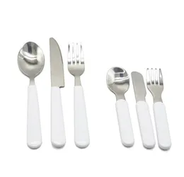 تسامي الفراغ أبيض الأطفال سكين شوكة ملعقة سكتر مجموعة الفولاذ المقاوم للصدأ الفضة الأدوات المائدة المطبخ مجموعات عشاء الطفل 2498 T8491119