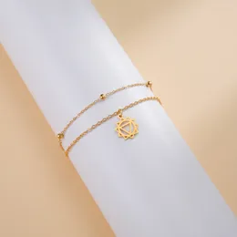 Link Bracelets Unift Chakra Lotus Flower For Women Stainless Steel Jewelry Buddhist Yoga Vintage Spiritual Accessories