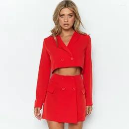 Work Dresses Girls Two Piece Outfits Red Long Sleeve Suit Skirt Two-piece Female Short Sexy Set Cute 2 Women Office Wear