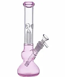 10 5 inch Pink beaker bongs hookah shisha 4Arms Tree filter recycler oil rig bong with 14mm male glass oil burner pipe and downst3102692