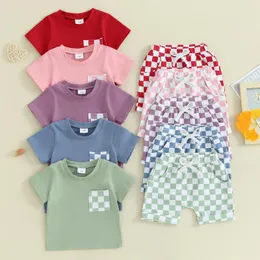 衣料品セットシティシューマー幼児の男の子の女の子ショーツセット半袖Tシャツ格子縞の衣装カジュアル服
