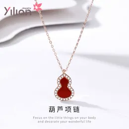 デザイナーQeelin S925 Sterling Silver Unicorn Gourd Necklace Womens Red Agate White Fritillaria National Fashion Pendant Fashion Ferro Clavicleチェーン