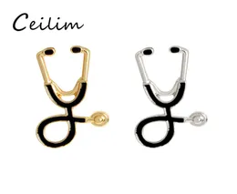 Moda 2 kolory stetoskop broszka pinsy pielęgniarki biżuteria srebrna złota biżuteria medyczna pielęgniarka pielęgniarka dar ukończenia szkoły medycznej SO6699557