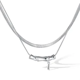 Layered Halskette Kette Silber Kupfer Bambus Anhänger weiblich Mode schlicht 18''+5CM N120