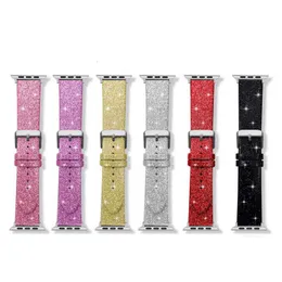 Designer Glitter Pu Leather Strap For Apple Watch 41mm 45mm 44mm 42mm 40mm 38mm Band Women Bling Shiny Belt Wristband Iwatch 7 6 5 4 3 Se Watchband Accessories Designer Designer Designer Designer