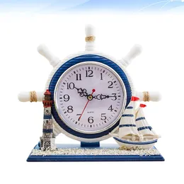 Table Clocks Mediterranean Style Desk Clock Sailboat Slient Decorative Bedroom Nautical Party Favors For Home Office