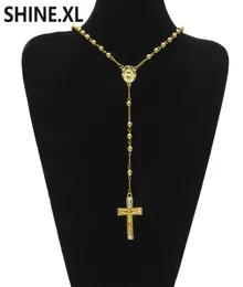 Hiphop isad ut långa radbandhalsband pärla kedja hänge guld färg katolska kyrkans boll smycken8826180