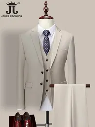 14 Color M-6XL Jacket VestPants High-end Brand Formal Business Mens Suit Three-piece Groom Wedding Dress Solid Color Suit 240220