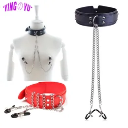 BDSM Bondage Restraint Equipment Metal Chain Nipple Clamp Neck Collar Handcuffs Adult Erotic Sex Toys For Woman Men Couples Game