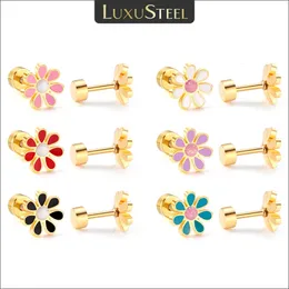 Luxusteel 12 par/Lot Rostfritt stål Studörhängen för kvinnor Girls Crystal Cz Flower Heart Colorful Söta öron smycken grossist 240219