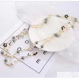 Beaded Necklaces Ladies Long Pearl Necklace Pendant Wild Doublesided Drip Glaze Camellia Decorative Chain Gd11497760199 Drop Deliver Dhzoe