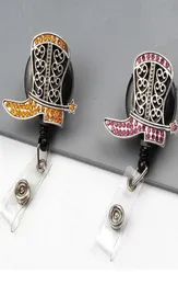 20pcslot selling Rhinestone cowboy boots shape shoes Retractable ID Badge Holder reel for giftparty5262136