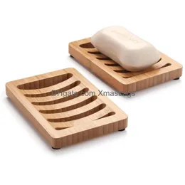 Soap Dishes Dish Bamboo Holder For Shower Savers Bar Bathroom Tray Self Draining Drop Delivery Home Garden Bath Accessories Dhlc7