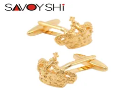 Savoyshi luxo goldcolor coroa abotoaduras para camisa masculina marca manguito botões de alta qualidade abotoaduras casamento moda masculina jóias1986021