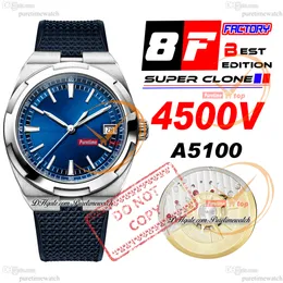 8F Overseas 4500V Ultra-Thin A5100 Auto Winding Automatic Mens Watch 41mm Blue Stick Dial Rubber Strap Super Edition Relógios Puretimewatch Reloj Hombre