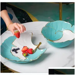 Dishes Plates European Art Luxury Ceramic Apricot Leaf Snack Sushi Plate Home High-End Phnom Penh Breakfast Fruit Salad Bowl Kitch Dhzch