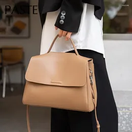 Evening Bags France Niche Design 2024 Women Handbag Genuine Leather High Capacity Crossbody Shoulder Solid Color Shopper Tote Grey