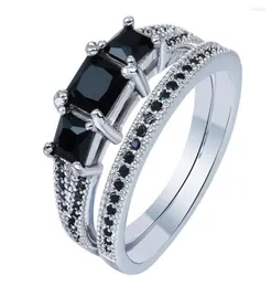 Wedding Rings Sets Jewelry Distribution Princess Black Cubic Zircon Women Engagement Ring Jewellery3992315