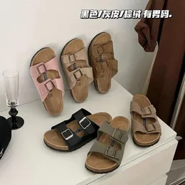 Boken Spring New Slippers, Women 's Cowhide Double Striped Sandals, Genuine Leather, 남자 커플 스타일, 큰 코르크, 비 슬립 오리지널 레이블