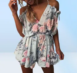 2019 One Piece Women Beachwear Flower Print Ruffle Sexiga kvinnliga damer ärmlös Bikinis Summer Bathing Suit Jumpsuit Romper2117365