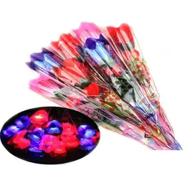 Dekorative Blumen Kränze Valentine039S Tag Party Supplies LED Colorf Tuch Rose Blume Leuchtende blinkende Zauberstab Stick Dekoration B Dhbp6