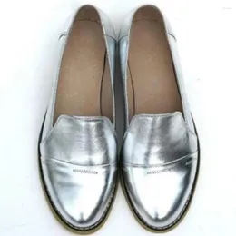 Casual Shoes Golden Silver Loafers Women Spring/Autumn Handmade Oxford Single Round Head Genuine Leather Slip On Flats