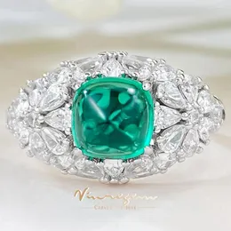 Cluster Rings Vinregem 7 7MM Sugar-loaf Cut Emerald Gemstone 925 Sterling Silver Cocktail Ring For Women Wedding Jewelry Engagement Gifts