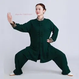 Ethnic Clothing 2024 Chinese Vintage Tai Chi Martial Arts Set Thicken Knitted Taijiquan Practice Wushu Outdoor Sport