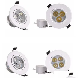 Downlights 9W 12W LED Downlight Dimmable Quente Puro Cool Branco Recesso Lâmpada Spot Light Ac85-265V184H Drop Delivery Luzes Iluminação Ind Dhhlz