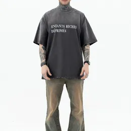 Дизайнерская футболка с рваными деталями, винтажная потертая футболка, мужская футболка в стиле ретро, летняя повседневная модная уличная одежда, женская футболка 24ss, 28 февраля