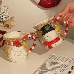 Tazze Tazza in ceramica vintage con pupazzo di neve carino con cannuccia Divertenti sacchi di Babbo Natale Tazza da caffè al latte Coppia kawaii che beve regalo di Natale per bambini